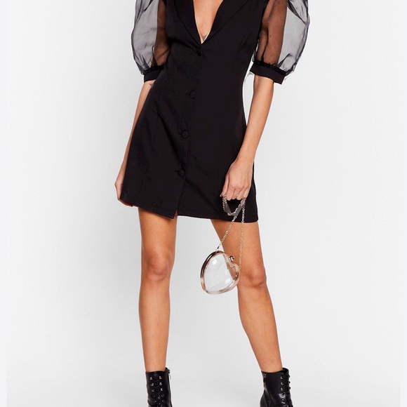 NWT  Nasty Gal Sheer For The Drama Organza Sleeve Blazer Dress Black Sz 12 - Picture 8 of 8